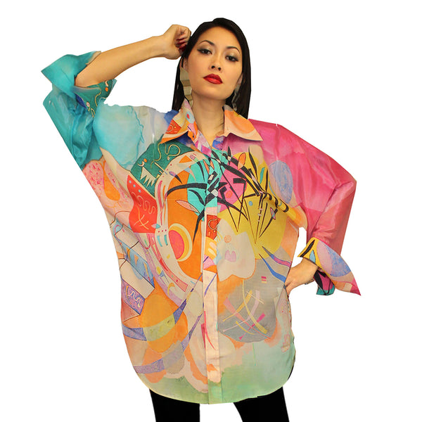 Dilemma Kandinsky Inspired Silky Big Shirt in Multi - FRBS-322-KAN