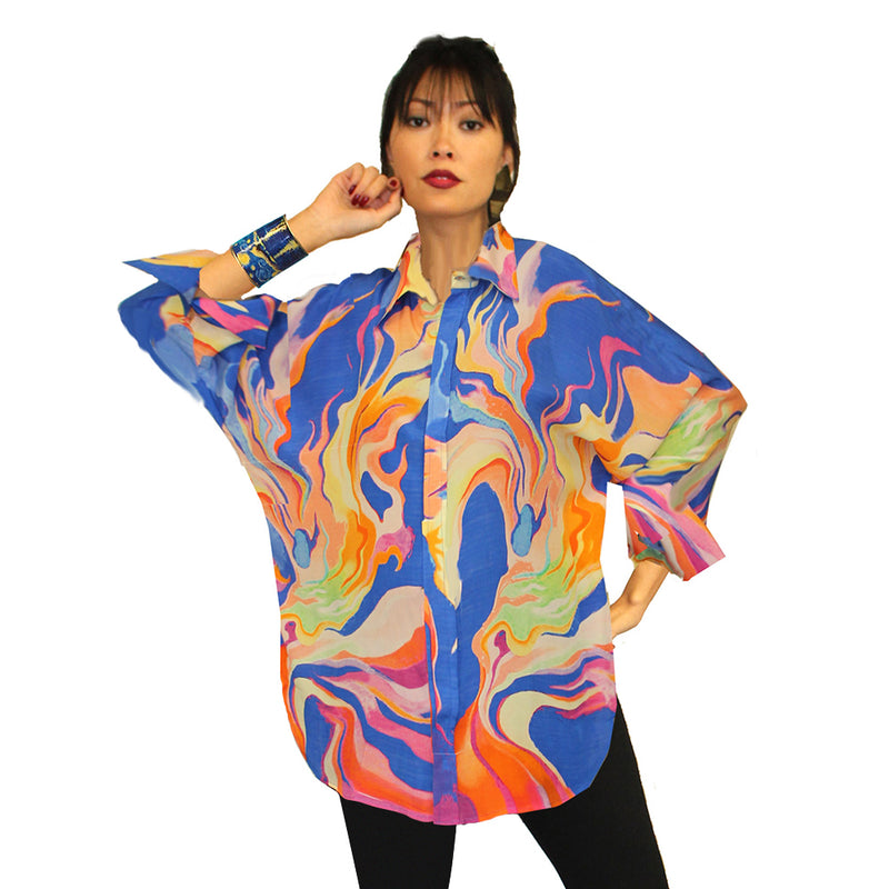 Dilemma Colorful O'Keefe Inspired Silky Big Shirt - FRBS-325-OKF