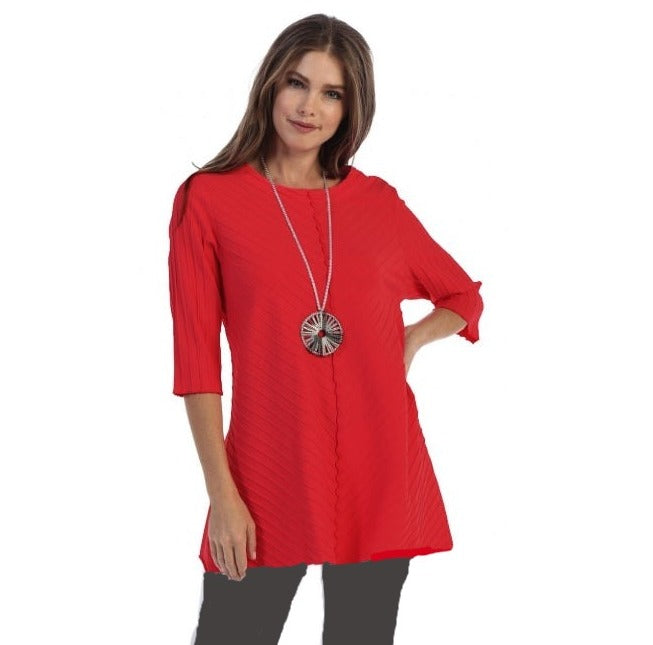 Diagonal Rib Tunic in Deep Red - CS342P-BRD - Plus Sizes Only!