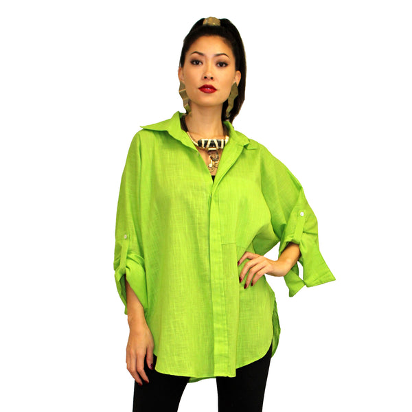 Dilemma Fashions Cotton Button Front Big Shirt in Lime - GDB-527-LIME