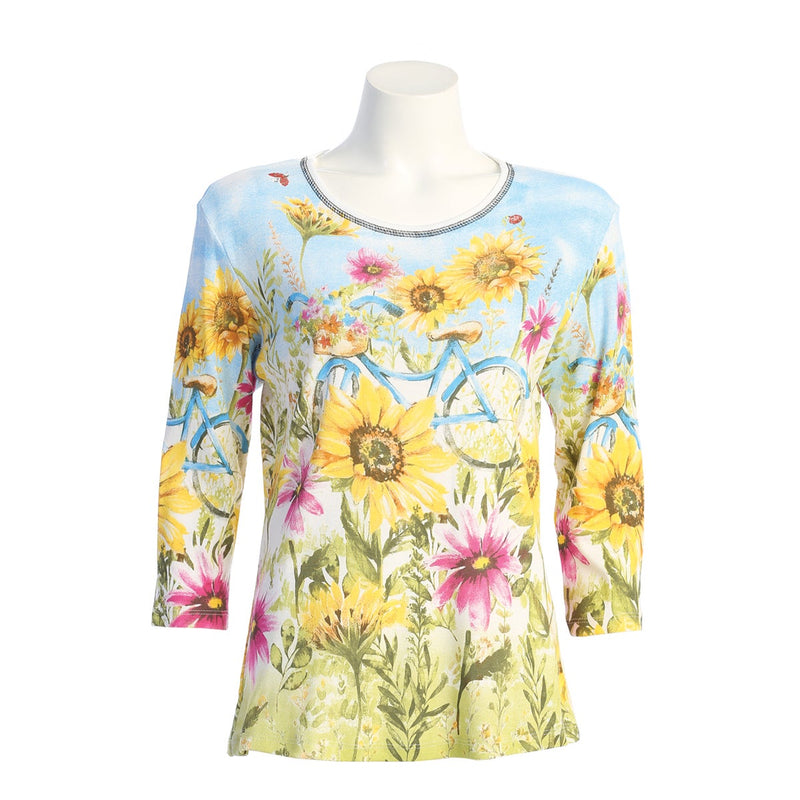 Jess & Jane "Sunny Ride" Floral Print Top in White - 14-1573-WHT