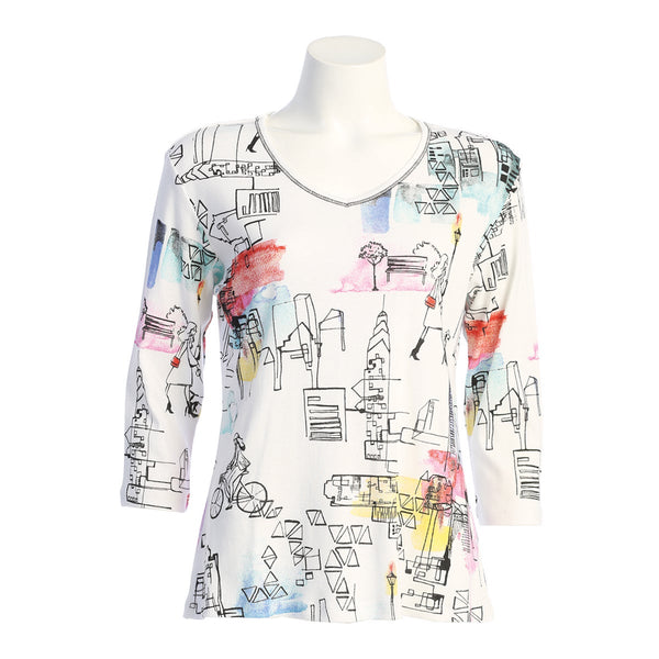 Jess & Jane "Manhattan" Abstract Print V-Neck Top - 15-1510 - Sizes XL & 1X