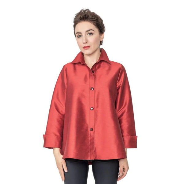 IC Collection Button Front Blouse in Deep Red - 4442J-RD