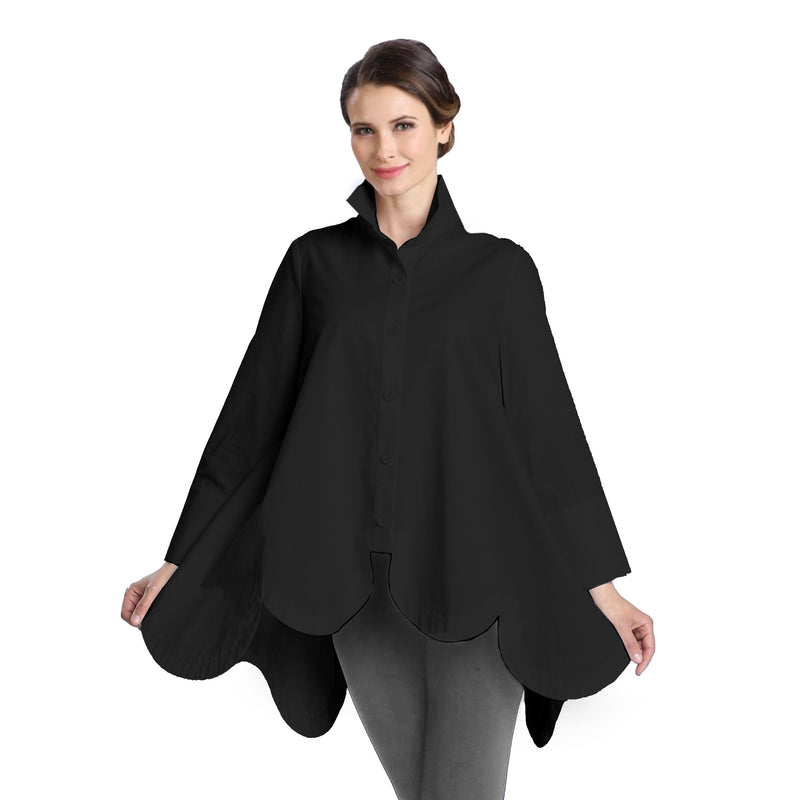 IC Collection Scalloped Cotton Blouse in Black - 2585B-BK - Sizes S & M Only!