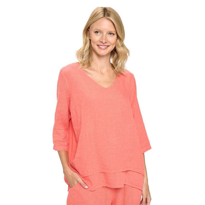 Focus Fashion Tiered V-Neck Tunic Top in Sugar Coral - L-651-CRL - Size S Only!