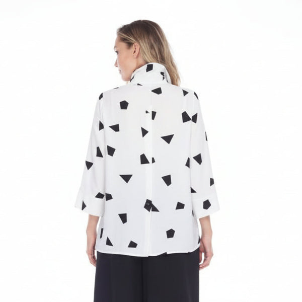 Diamond Print Blouse in White & Black - 2565-WB