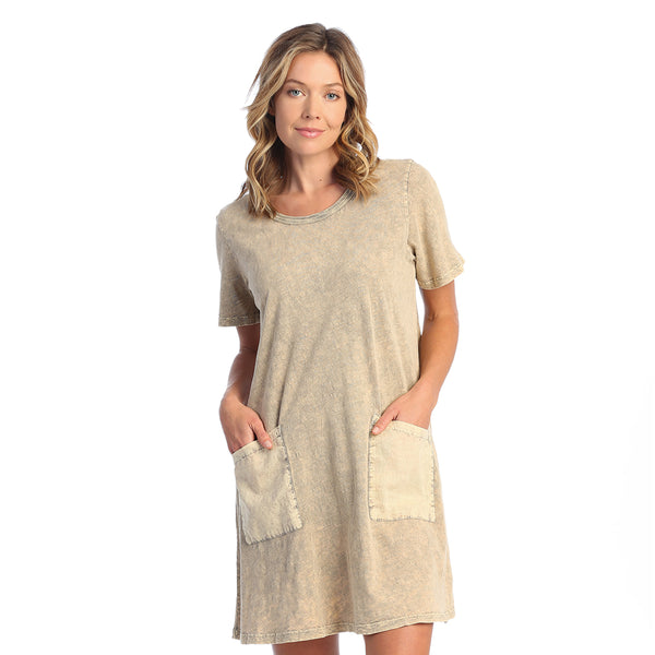 Jess & Jane Solid Mineral Washed Cotton Dress in Beige - M78-BGE - Sizes Limited Sizes