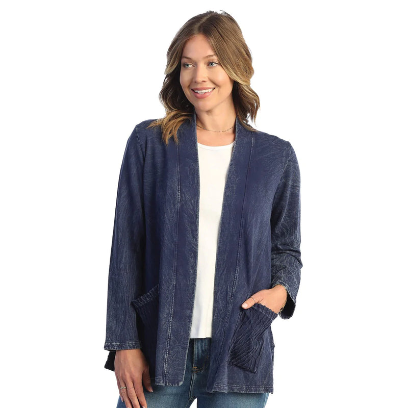 Jess & Jane Mineral Washed Open Cardigan With Contrast Patch Pockets - M90