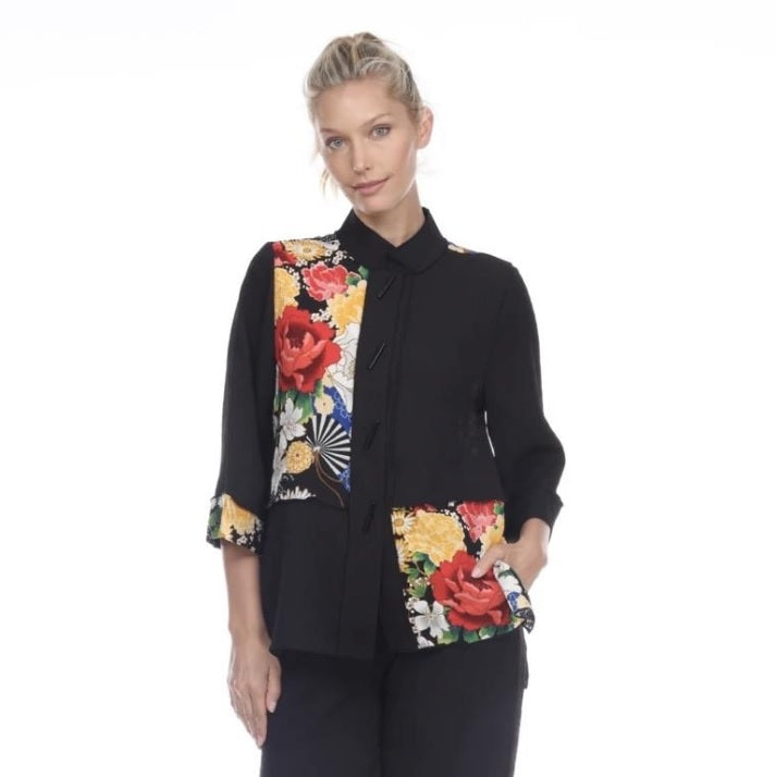 Moonlight by Y&S Mandarin-Collar Floral Jacket- 3098-BLK - Size S & M Only