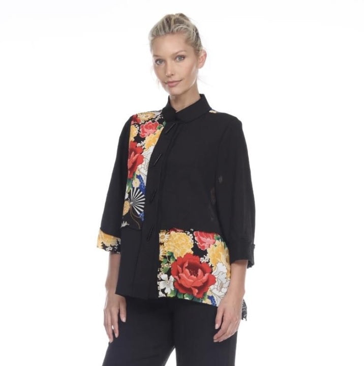 Moonlight by Y&S Mandarin-Collar Floral Jacket- 3098-BLK - Size S & M Only