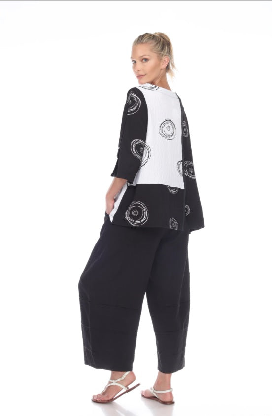 Moonlight Two-Tone Circle-Print Tunic Top - Black/White - 2978 - Size S Only!