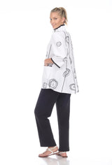 Circle Print Shirt/Jacket in White/Black - 2979-WHT