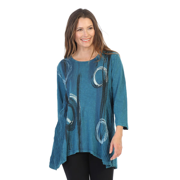 Jess & Jane "Canali" Abstract Print Mineral Washed Tunic in Cypress - M55-1241 - Size M