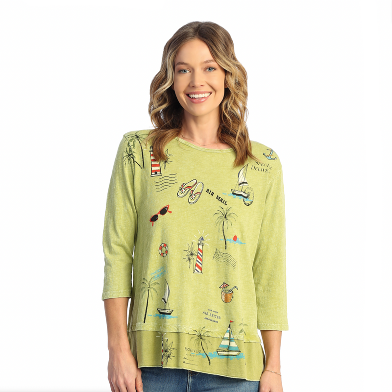 Jess & Jane "Festive" Floral Print Mineral Washed Tunic Top - M48-1709