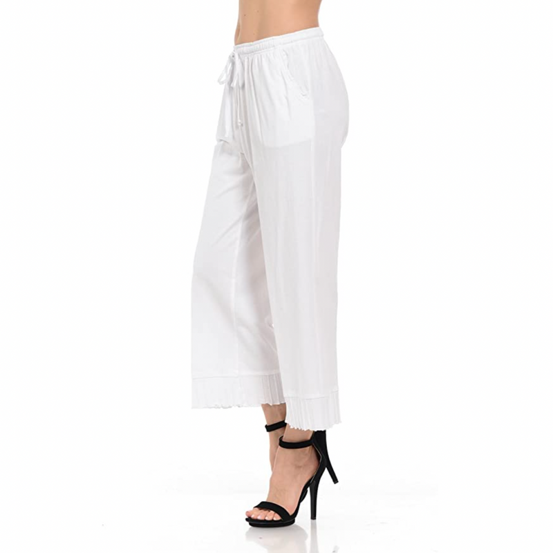 Focus Fashion Pull-On Rib Cuff Flood Pants in White - CS-380-WT