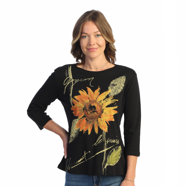 Jess & Jane "Sunflower" Abstract Print Cotton Top in Black Multi - 14-1757