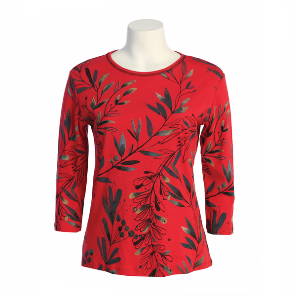 Jess & Jane "Whisper" Abstract Print Cotton Top in Red - 14-1665 - S & 1X