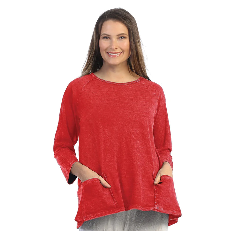 Jess & Jane Solid Mineral Washed Patch Pocket Tunic Top - M12