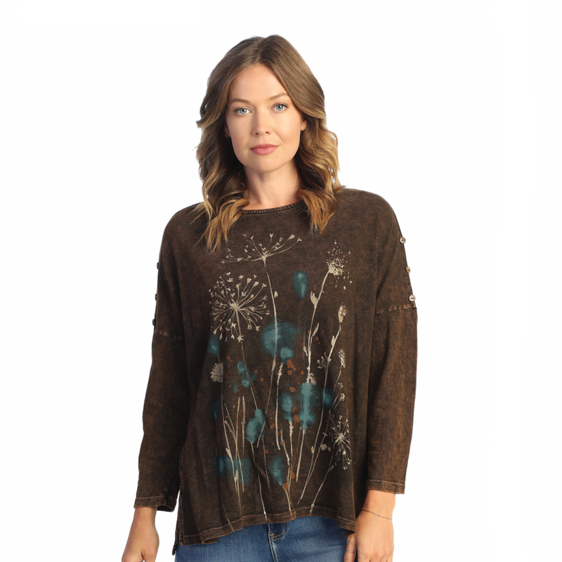 Jess & Jane "Sienna" Mineral Washed Top in Chocolate - M98-1775