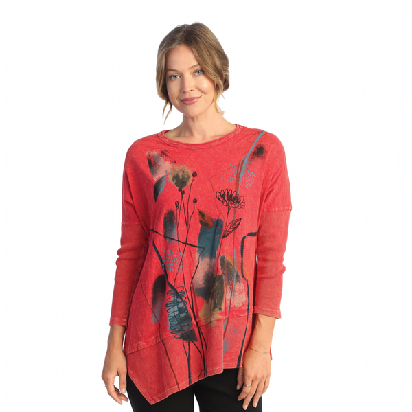 Jess & Jane "Wind Song" Abstract Print Mineral Washed Cotton Tunic Top - M41-1781 - Size S