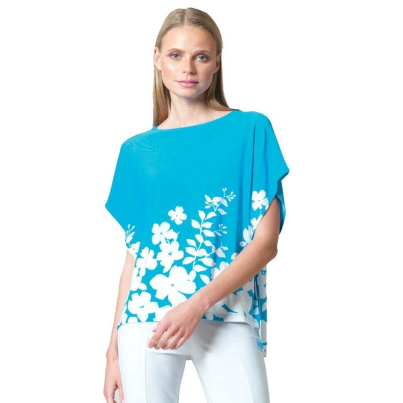Clara Sunwoo Tropical-Print High-Low Top in Turquoise - T51P-TQ - Size XS Only