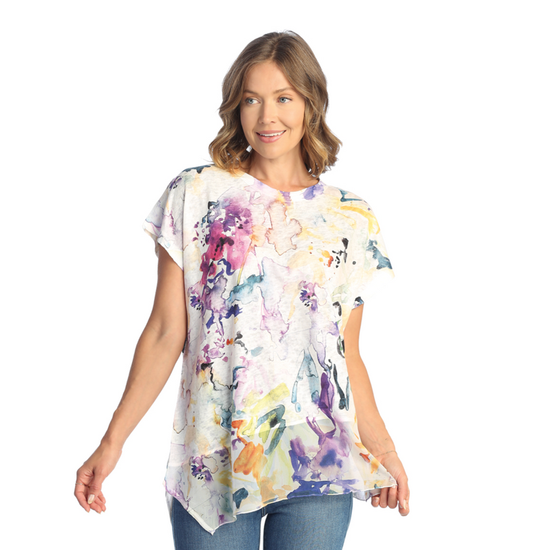 Jess & Jane "Fanciful" Asymmetric Sleeveless Top with Chiffon Contrast - LK3-1372