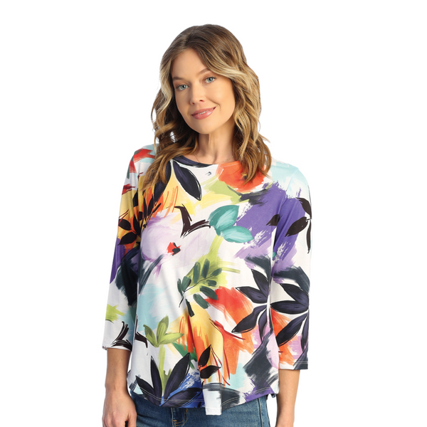 Jess & Jane “Tropical” Soft-Touch Round Hem Top - 24-1718 - Size 1X