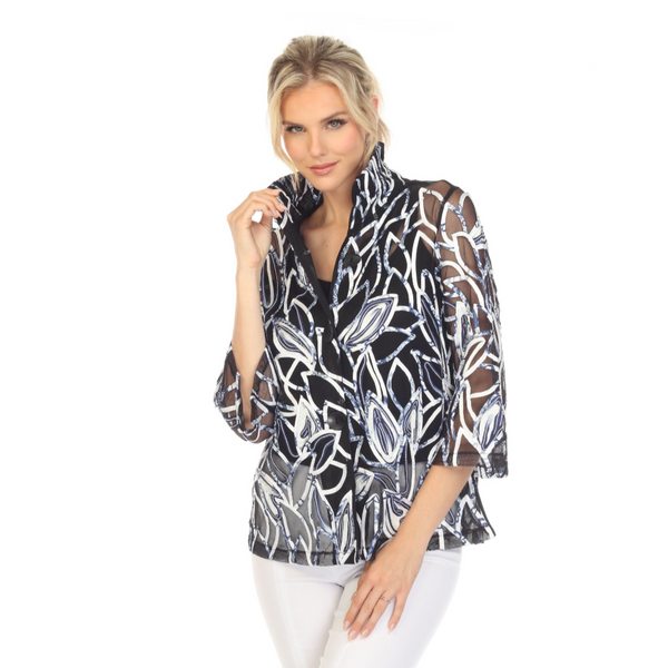 Damee Two-Tone Soutache Leaf Design Jacket in Blue - 2379-BLU