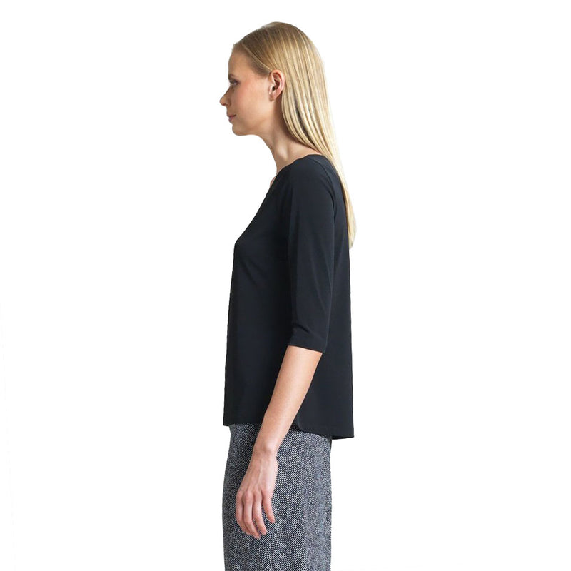 Clara Sunwoo Scoop Neck Half Sleeve Top in Black - T77-BLK - Sizes XS & 1X