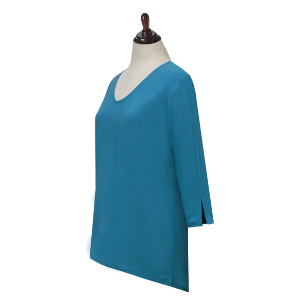 Valentina Signa  Solid V Neck Hi-Low Tunic Top in Turquoise - 15296- TRQ