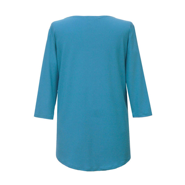 Valentina Signa  Solid V Neck Hi-Low Tunic Top in Turquoise - 15296- TRQ