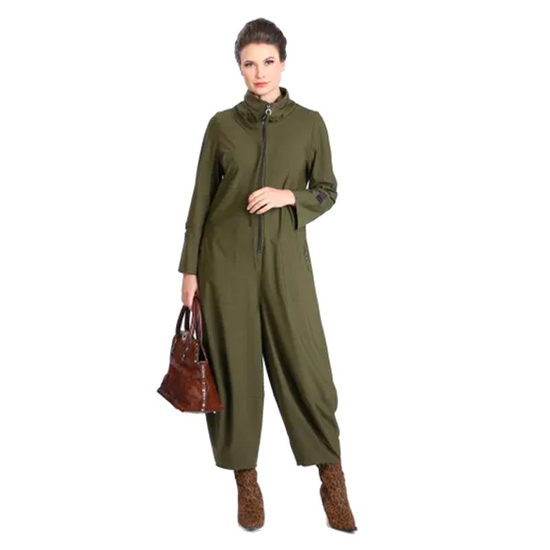 IC Collection Zip-Front Jumpsuit in Olive - 3297JS-OLV -