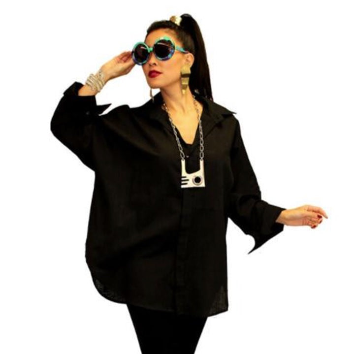 Dilemma Fashions Solid Button Front Big Shirt in Black - GDB-527-BLK