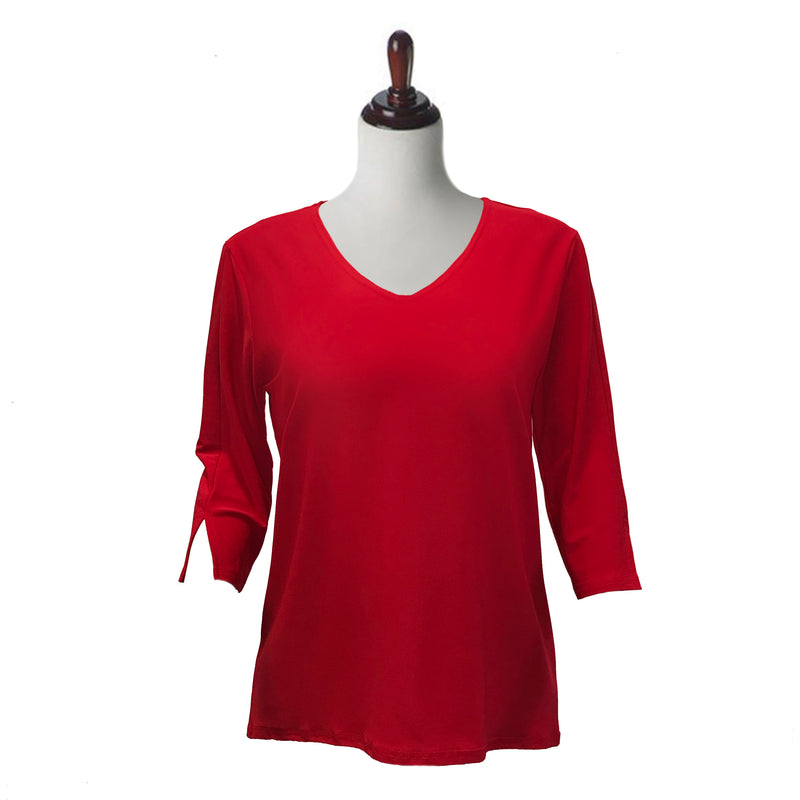 Valentina Signa  Solid V Neck Hi-Low Tunic Top in Red - 15296-RED
