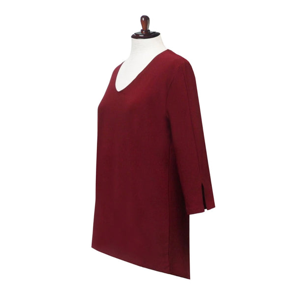 Valentina Solid V Neck Tunic Top in Burgundy - 15296-BRG - Size M Only!