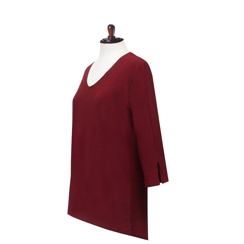 Valentina Solid V Neck Tunic Top in Burgundy - 15296-BRG - Size M Only!