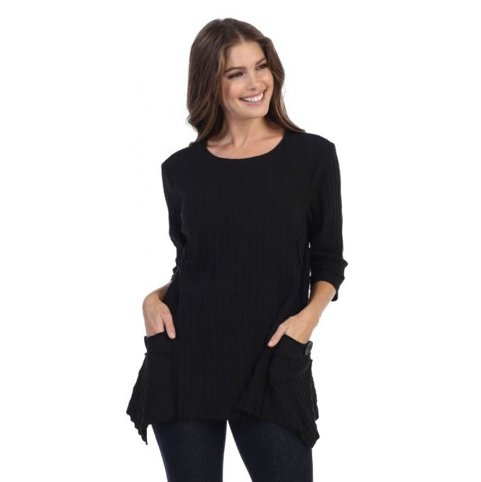 Focus Patch-Pocket Ribbed Tunic in Black - CS-330-BLK - Size M Only!