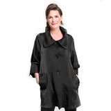 Solid Shimmery Button Down Swing Jacket in Black - 200 -BK