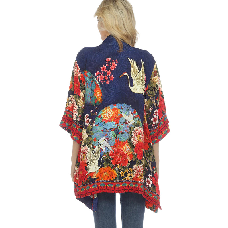 Citron Floral Crane-Print Kimono in Blue/Multi - 0917-CPFB