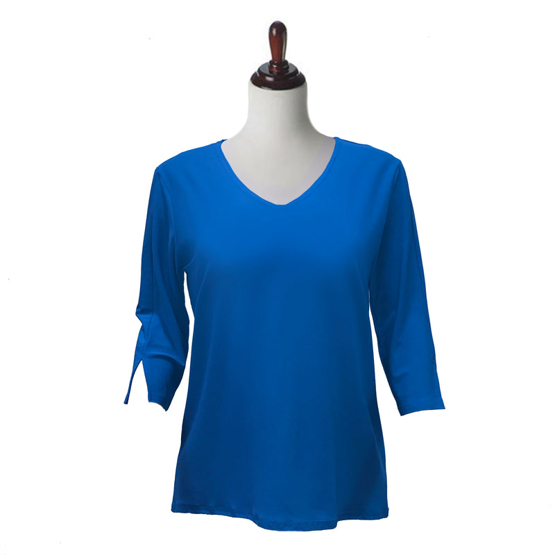 Valentina Signa Solid V Neck Hi-Low Tunic Top in Blue 15296-BLU