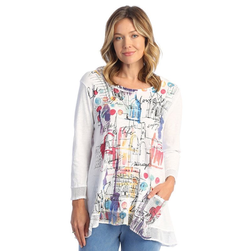 Jess & Jane “Bon Voyage" Cotton Slub w/ Mesh Contrast Tunic - M69-1698