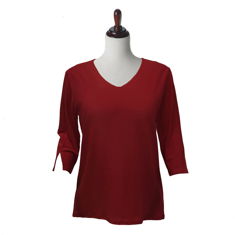 Valentina Solid V Neck Tunic Top in Burgundy - 15296-BRG - Size M Only!