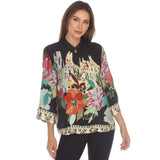 Citron Hand Painted Flowers Silk Blend Blouse - 1213HPF - Limited Sizes