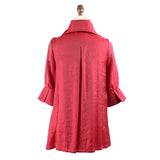 Solid Shimmery Button Down Swing Jacket in Coral Red - 200 -CRD