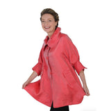 Solid Shimmery Button Down Swing Jacket in Coral Red - 200 -CRD