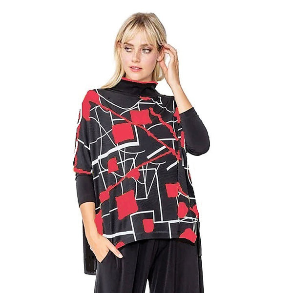 IC Collection Geometric-Print High-Low Tunic Boxy Top in Red - 5564T-RD