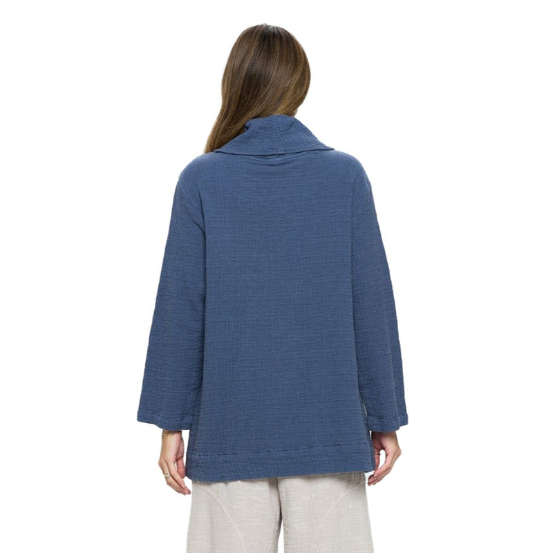 Focus Oversized Cowl-Neck Textured Tunic Top in Indigo Blue - DS204-IN