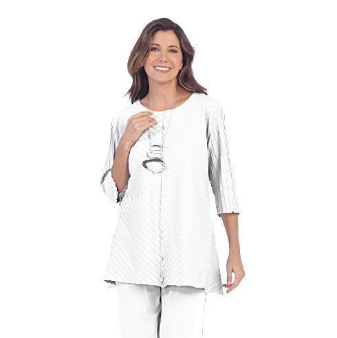 Diagonal Rib High-Low Tunic in White - CS-342-WHT