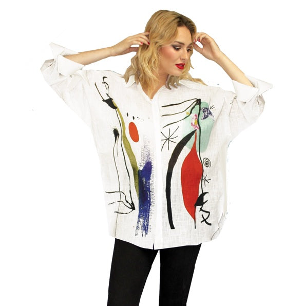 Dilemma Fashions Miro Shirt in Multi on White - FCBS-149-MI
