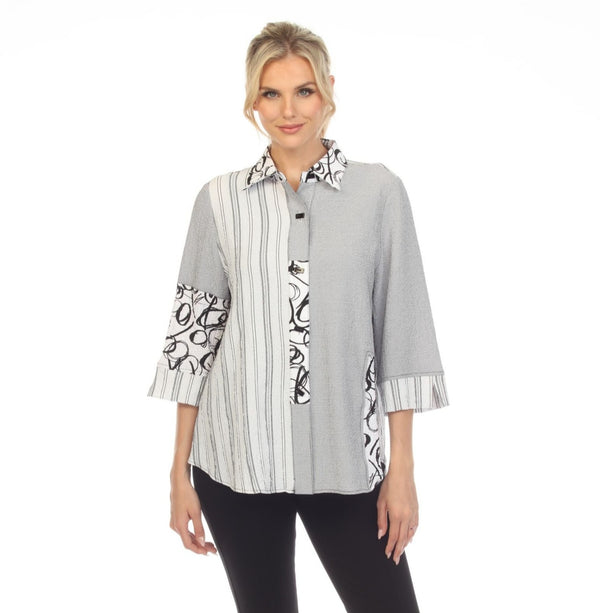 'Stripes & Swirls" Blouse in Black & White - 3655 - Size S Only!